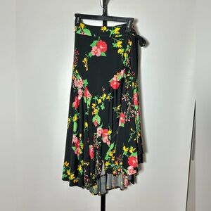 cabi Size Medium Sophia Midnight Floral Drama Tie-Waist Wrap Skirt Midi Knit